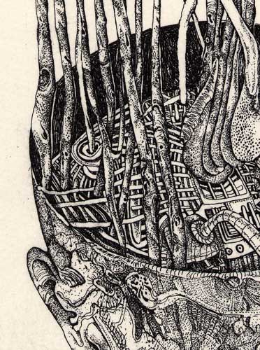 Ets van de Noordwijkse kunstenaar Ab Steeenvoorden. (detail)